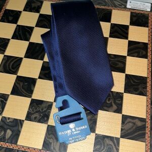 New Haines & Bonner of London 100% silk print Solid Blue Neck tie handmade H&B